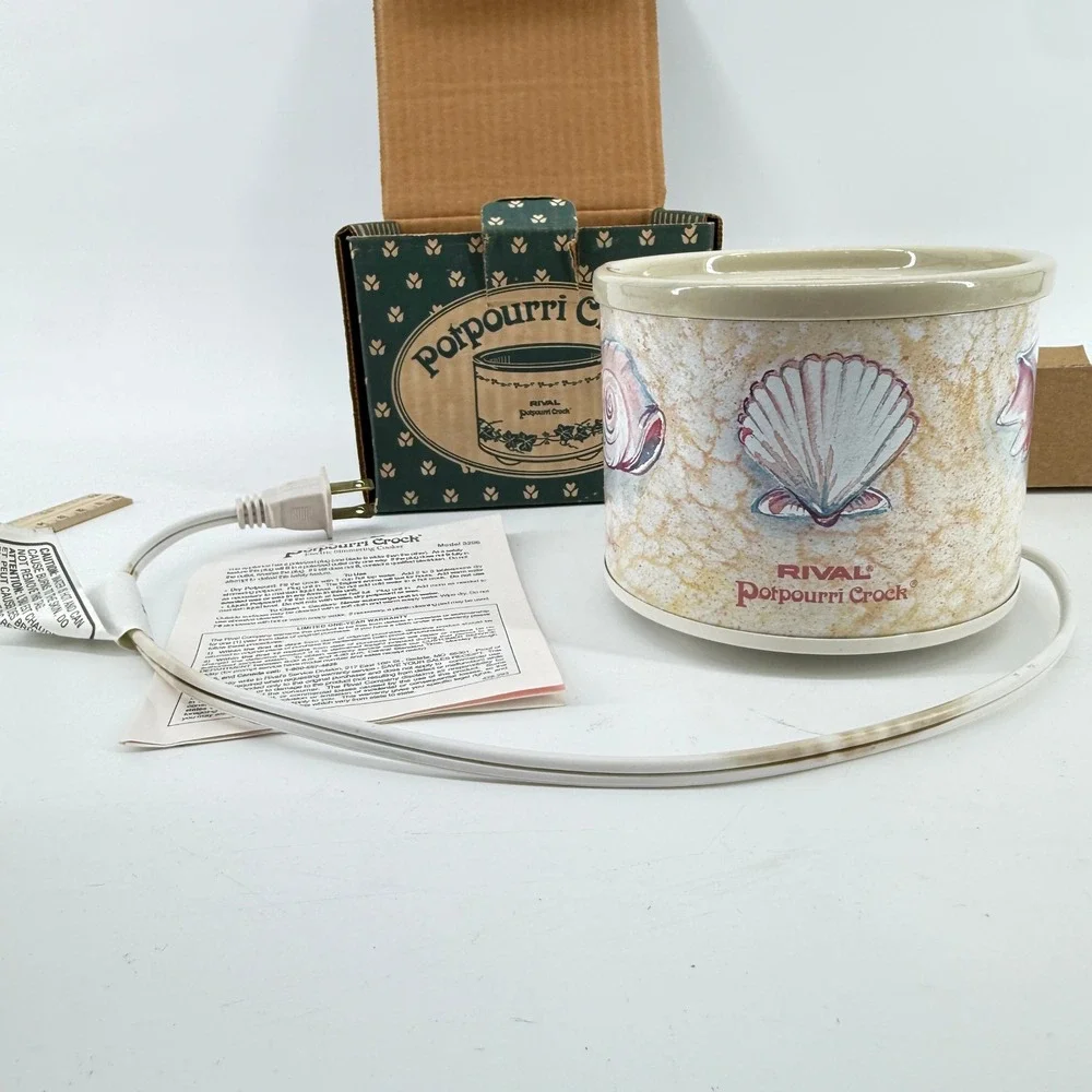 Rival Potpourri Crock Electric Simmering Cooker Beige Seashell Stoneware 3206SS